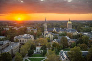 Notre Dame aerial view at sunset