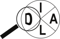 Logo for the DIAL Lab featuring a magnifying glass focusing on a circular arrangement of the letters D, I, A, and L, representing the Data, Inference, Analytics, and Learning Lab